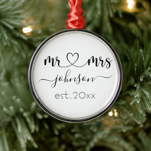 Wedding Engagement Heart Mr Mrs Personalized Name  Metal Ornament
