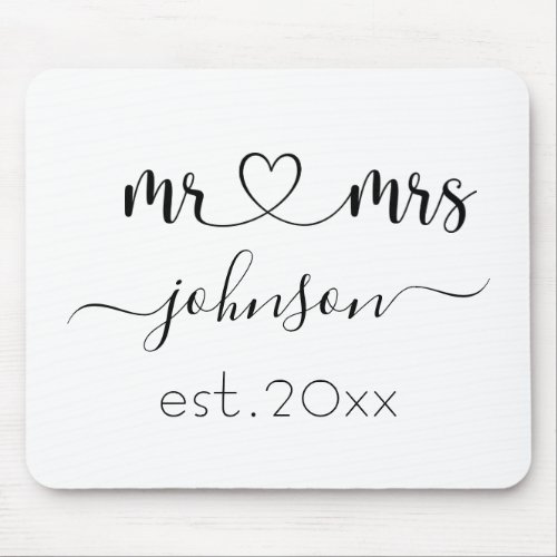 Wedding Engagement Heart Mr Mrs Personalized Name Mouse Pad