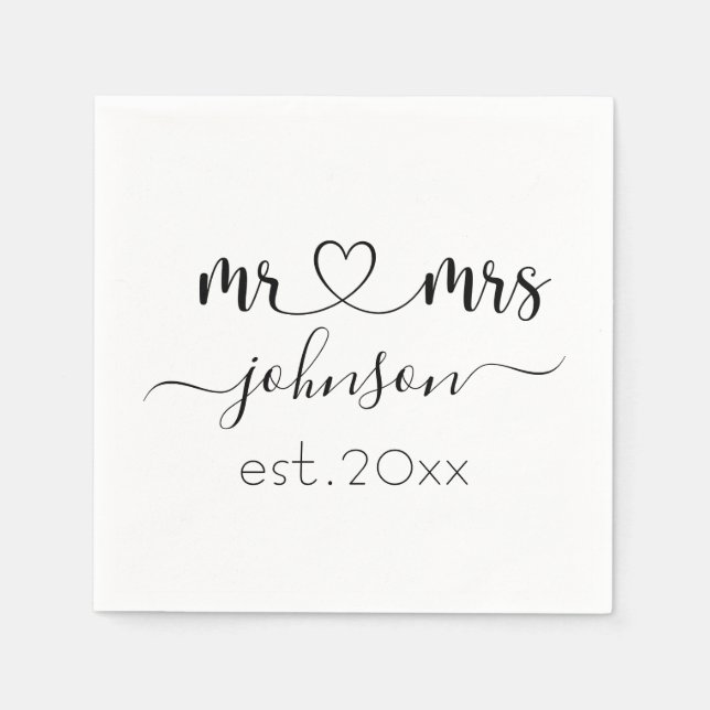 Wedding Engagement Heart Mr Mrs Personalized Name Napkins (Front)