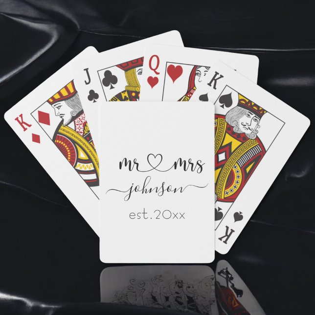 Wedding Engagement Heart Mr Mrs Personalized Name Poker Cards (Creator Uploaded)