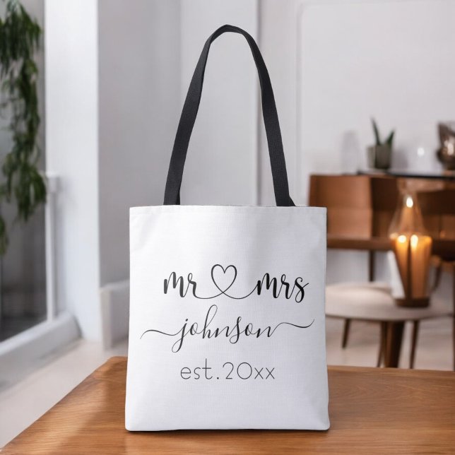 Wedding Engagement Heart Mr Mrs Personalized Name Tote Bag (Creator Uploaded)