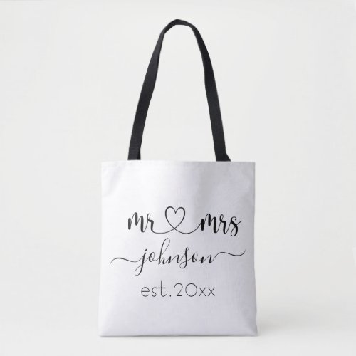 Wedding Engagement Heart Mr Mrs Personalized Name Tote Bag