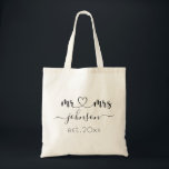Wedding Engagement Heart Mr Mrs Personalized Name Tote Bag<br><div class="desc">Mr. and Mrs. personalized last name or surname with cute girly heart tote bag with customized name and established date which makes a personalized and special gift for a wedding,  anniversary,  Christmas or engagement gift.</div>