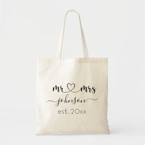 Wedding Engagement Heart Mr Mrs Personalized Name Tote Bag
