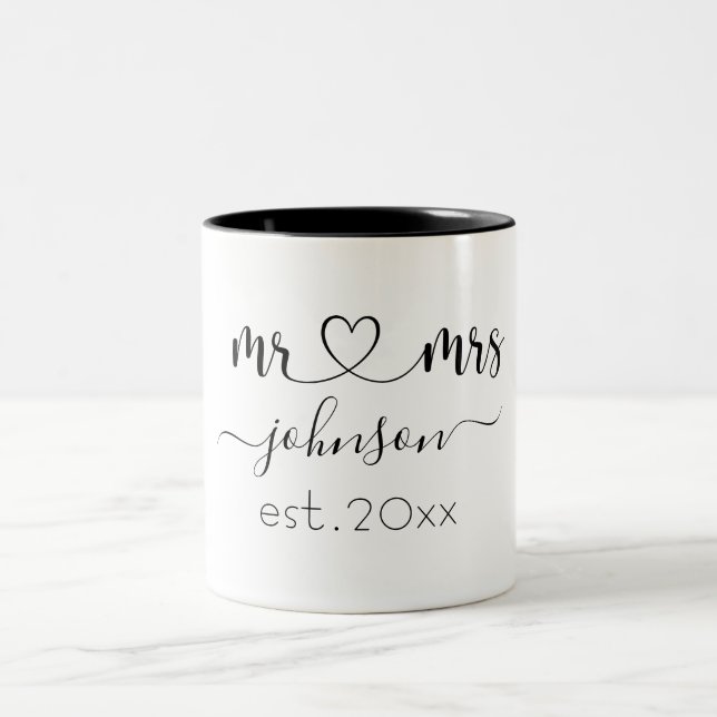 Wedding Engagement Heart Mr Mrs Personalized Name  Two-Tone Coffee Mug (Center)