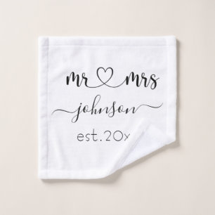 Wedding Engagement Heart Mr Mrs Personalized Name Wash Cloth
