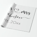 Wedding Engagement Heart Mr Mrs Personalized Name Wrapping Paper<br><div class="desc">Mr. and Mrs. personalized last name or surname with cute girly heart wrapping paper with customized name and established date which makes a personalized and special gift for a wedding,  anniversary,  Christmas or engagement gift.</div>