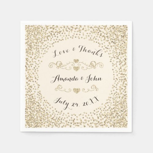 Wedding Engagement Ivory Sepia Faux Gold Confetti Napkins