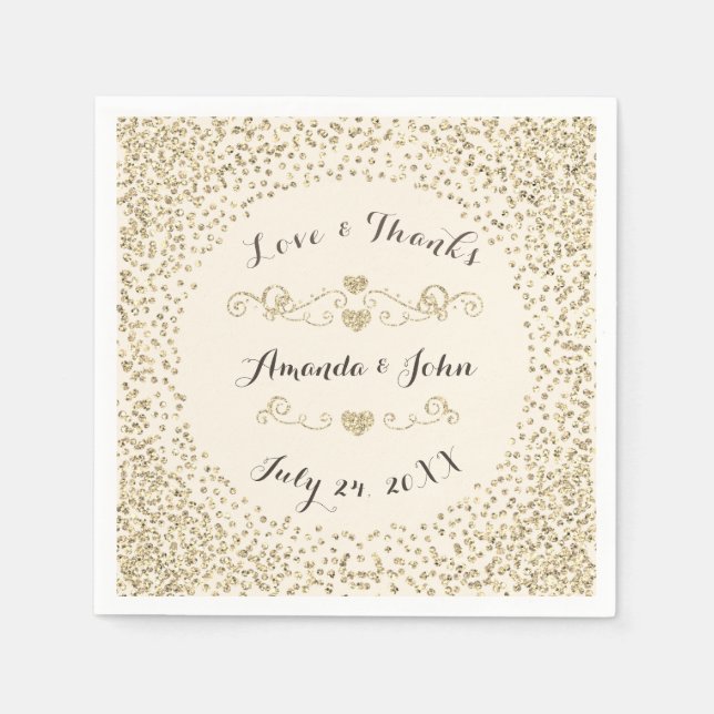 Wedding Engagement Ivory Sepia Faux Gold Confetti Napkins (Front)