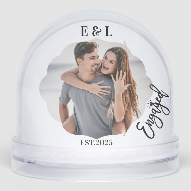 Wedding Engagement Keepsake Photo Couple Initials Snow Globe (Front)