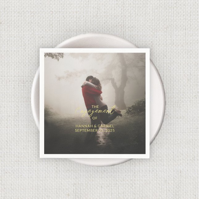 Wedding Engagement Party Add Photo Napkins (Add Photo Wedding Engagement Party Napkins with gold text)