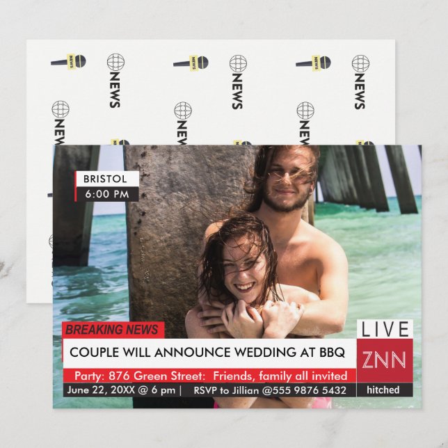 Wedding Engagement Party BBQ News Invitation (Front/Back)