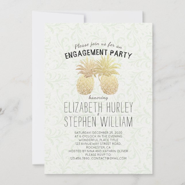 Wedding Engagement Party Elegant Gold Pineapples Invitation (Front)