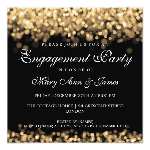 Wedding Engagement Party Gold Lights Invitation