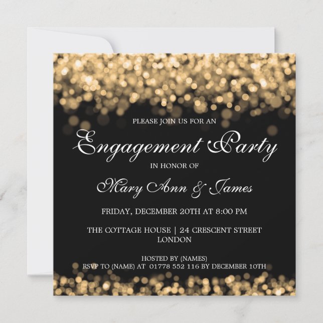 Wedding Engagement Party Gold Lights Invitation (Front)