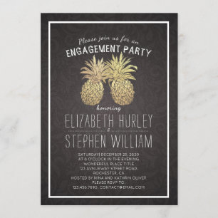 Wedding Engagement Party Golden Pineapple Couple Invitation