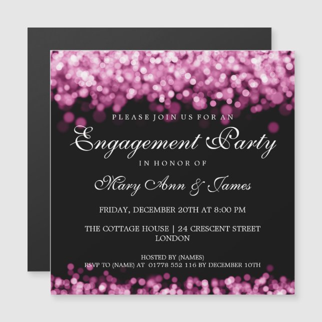 Wedding Engagement Party Pink Lights Magnetic Invitation (Front/Back)
