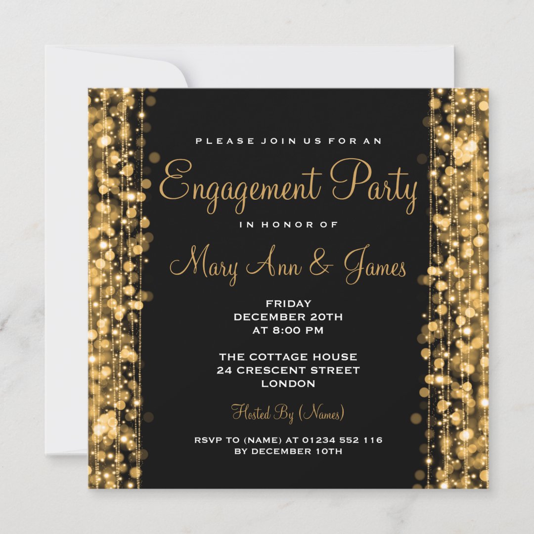 Wedding Engagement Party Sparkles Gold Invitation | Zazzle