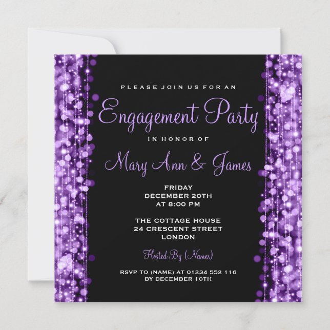 Wedding Engagement Party Sparkles Purple Invitation (Front)