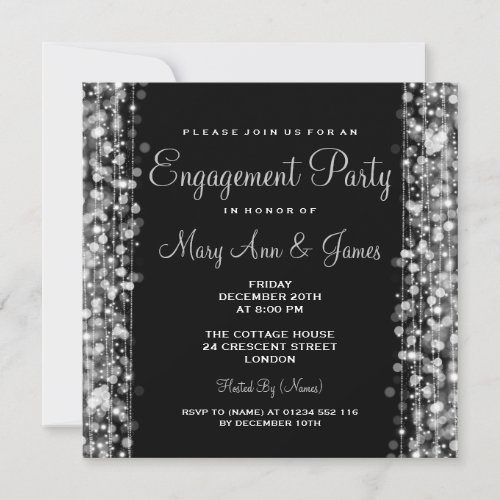 Wedding Engagement Party Sparkles Silver Invitation