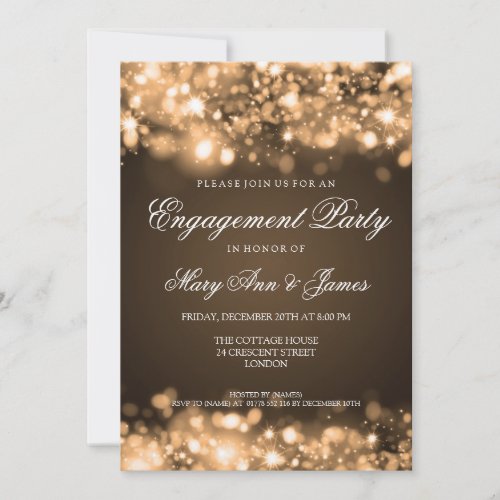 Wedding Engagement Party Sparkling Lights Gold Custom Announcements