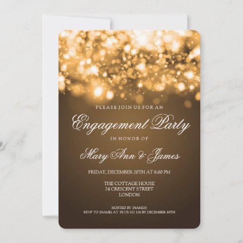 Wedding Engagement Party Sparkling Lights Gold Custom Invites