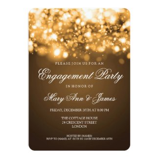 Wedding Engagement Party Sparkling Lights Gold Invitation