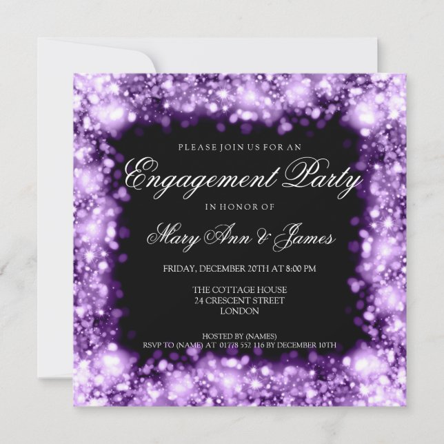 Wedding Engagement Party Sparkling Lights Purple Invitation (Front)