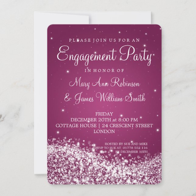 Wedding Engagement Party Sparkling Wave Pink Invitation (Front)