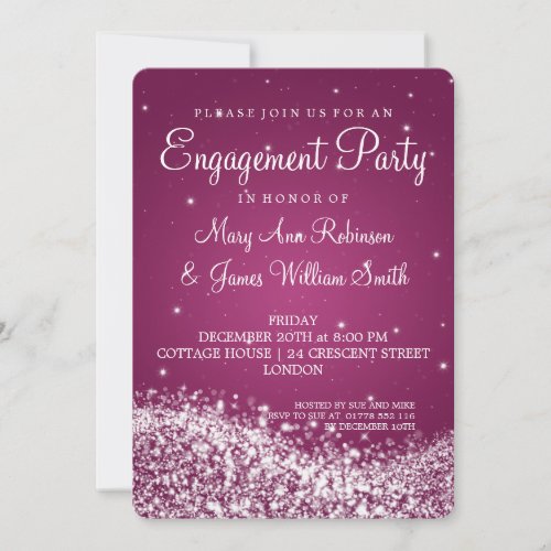 Wedding Engagement Party Sparkling Wave Pink Invites