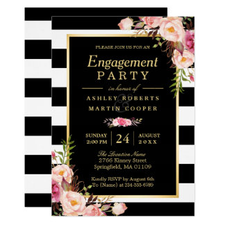Wedding Engagement Party Vintage Gold Floral Decor Invitation