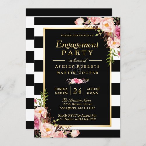 Wedding Engagement Party Vintage Gold Floral Decor Invitation