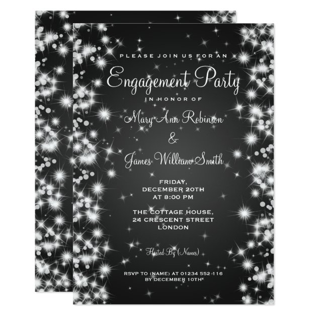 Wedding Engagement Party Winter Sparkle Black Invitation