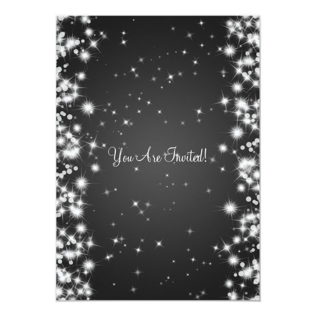 Wedding Engagement Party Winter Sparkle Black Invitation