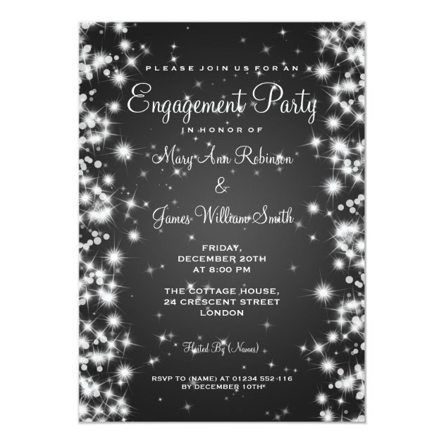 Wedding Engagement Party Winter Sparkle Black Invitation