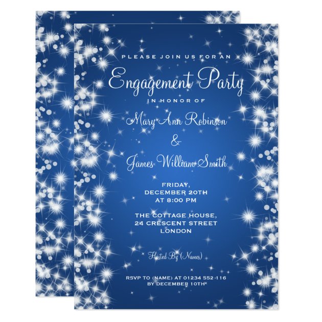 Wedding Engagement Party Winter Sparkle Blue Invitation