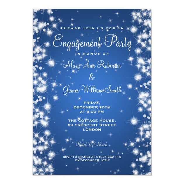 Wedding Engagement Party Winter Sparkle Blue Invitation