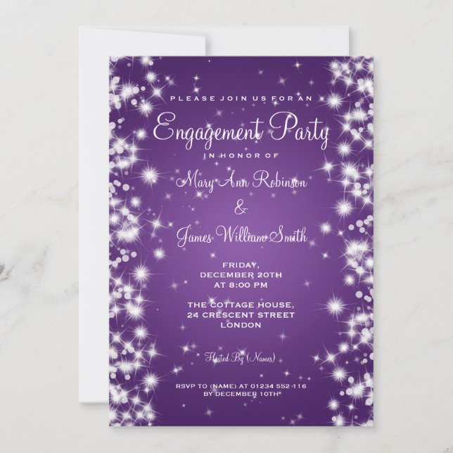 Wedding Engagement Party Winter Sparkle Purple Invitation (Front)