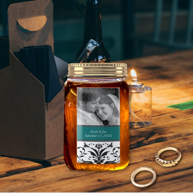 Wedding Engagement Photo Damask Save the Date Label (Creator Uploaded)