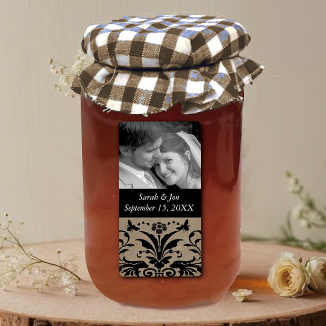 Wedding Engagement Photo Damask Save the Date Label (Creator Uploaded)