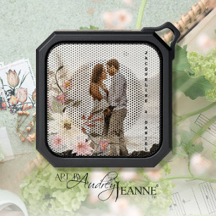 Wedding Engagement Photo Floral Watercolor Names Bluetooth Speaker