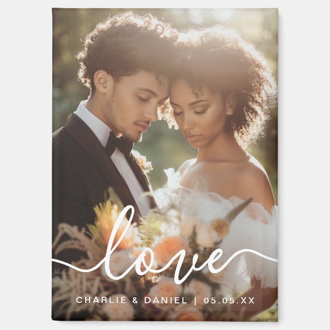 Wedding engagement photo love couples names date magnet (Front)