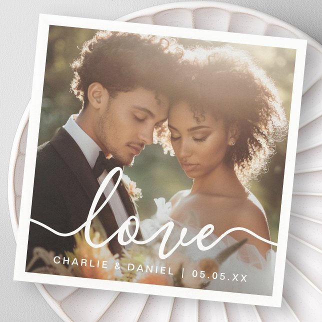 Wedding engagement photo love couples names date napkins (Wedding engagement photo love couples names date napkins)