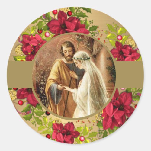 Wedding Engagement Religious Christmas Wreath Classic Round Sticker