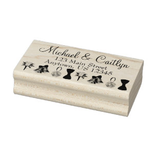 Wedding Engagement Save the Date Bell Flower Bow Rubber Stamp