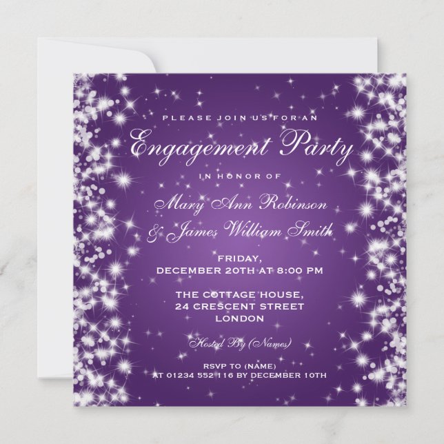 Wedding Engagement Winter Sparkle Purple Invitation (Front)