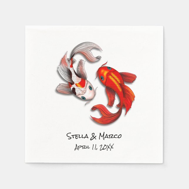 Wedding Engagement Yin Yang Koi Fish Garden Party  Napkins (Front)