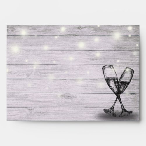 Wedding Envelope Champagne Glass Wood String Light