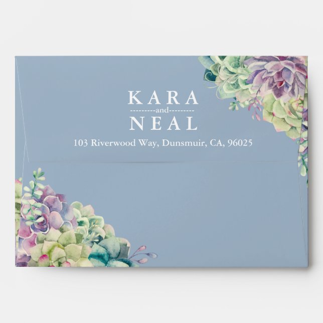 Wedding Envelope Chic Watercolor Succulent Plants (Back (Top Flap))