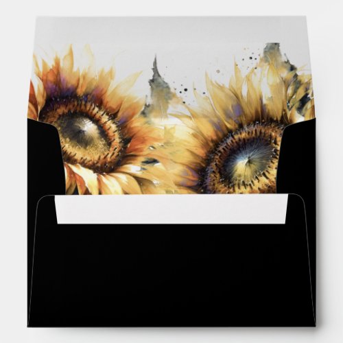 Wedding Envelopes Black with Sunflowers